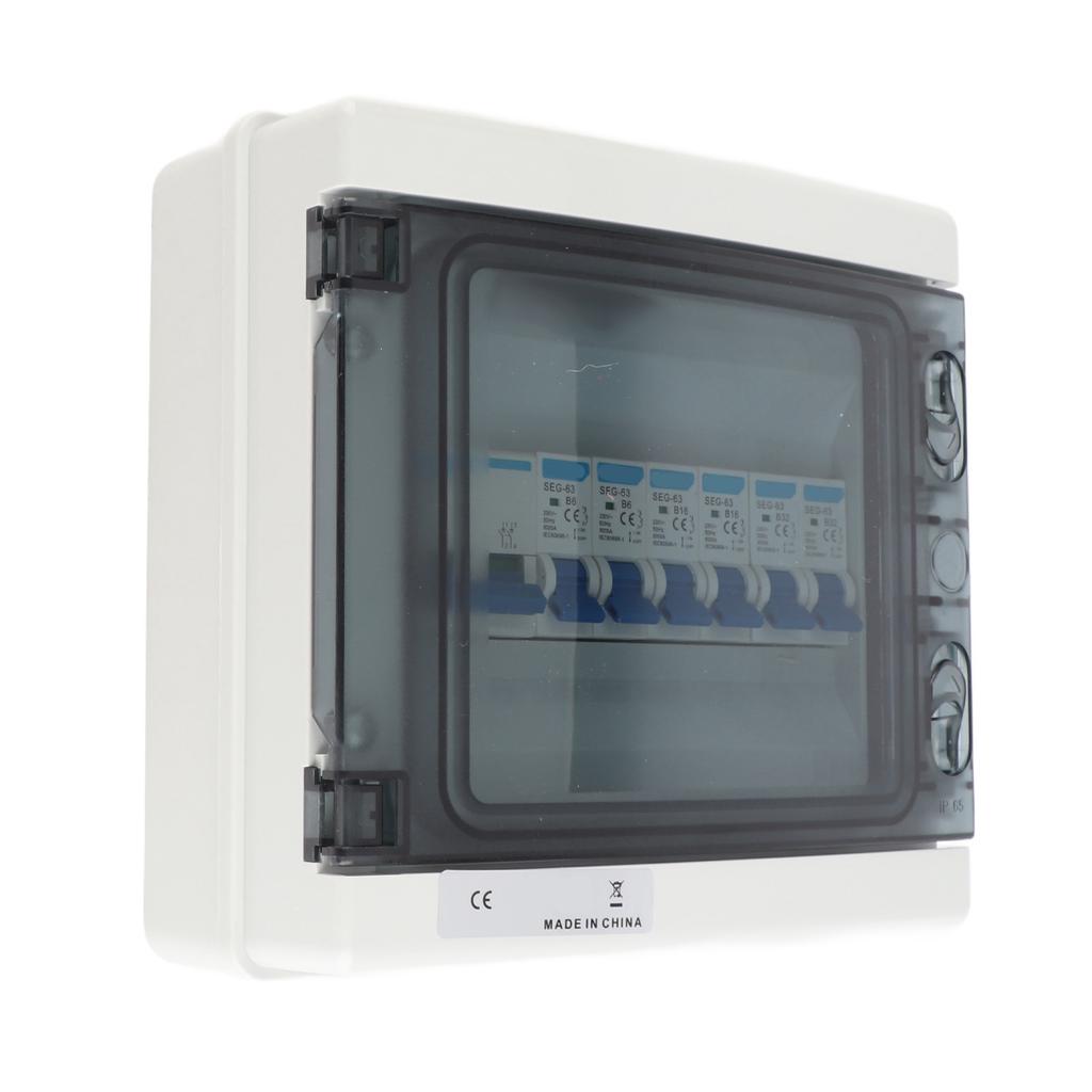 Waterproof Distribution Box 6 MCB(2xB6A+2xB16A+2xB32A) + Main Switch 100A 6 Way Style