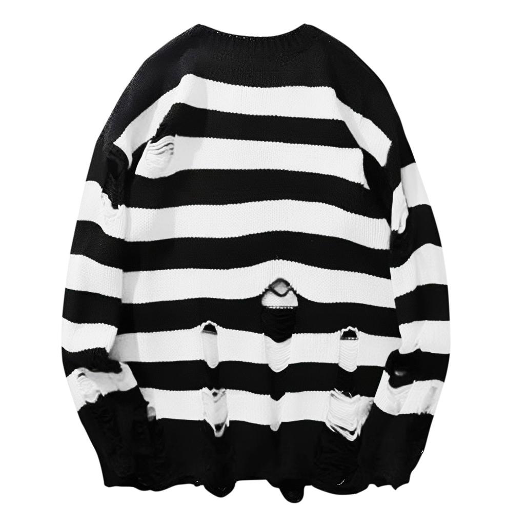 Женский пуловер с длинным рукавом и круглым вырезом средней длины, рваный полосатый вязаный свитер
