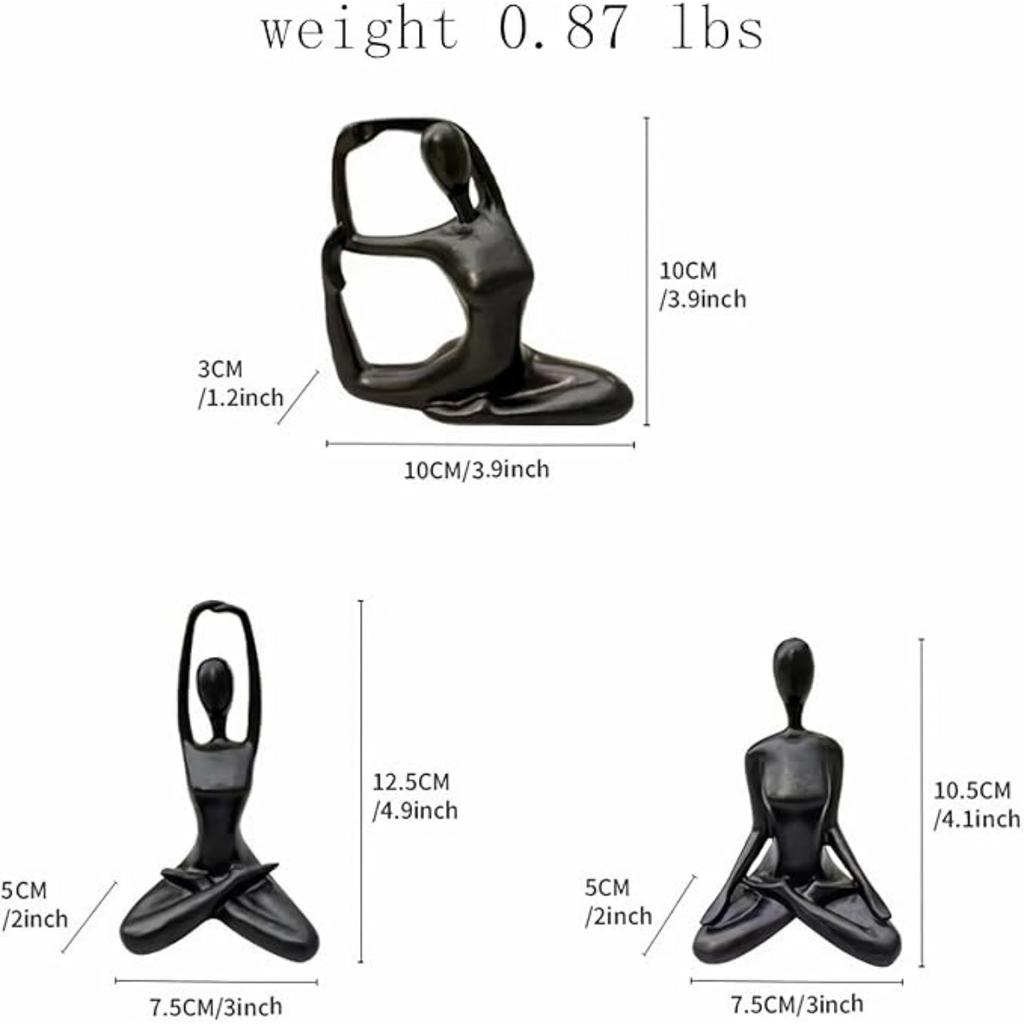 Resin Zen Yoga Figurines for Bookself, Meditation Yoga Statues Set of 3, Home Decor, Gifts