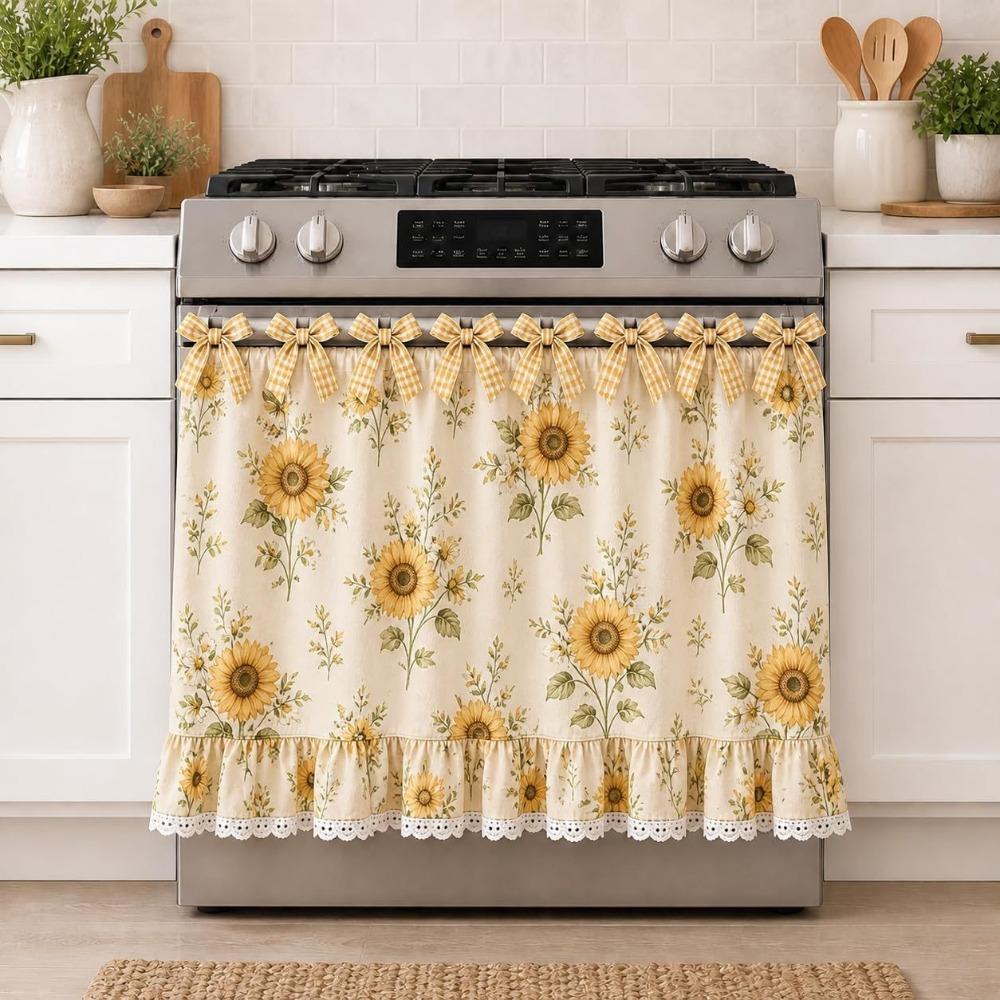 Cotton Blend Stove Cover Skirt Charming Farmhouse Stove Skirt Rustic Oven Curtain  Kitchen Decor