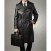 Fashion Formal Work Original Lambskin Leather Black Handmade Trench Coat Stylish