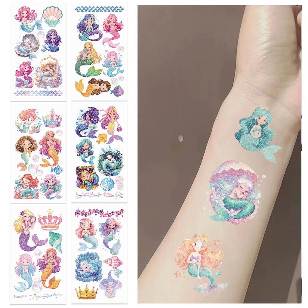 Новая мультяшная серия «Русалка» Блестящие розовые тату-наклейки Водонепроницаемые Подарок для вечеринки Смешные наклейки для лица