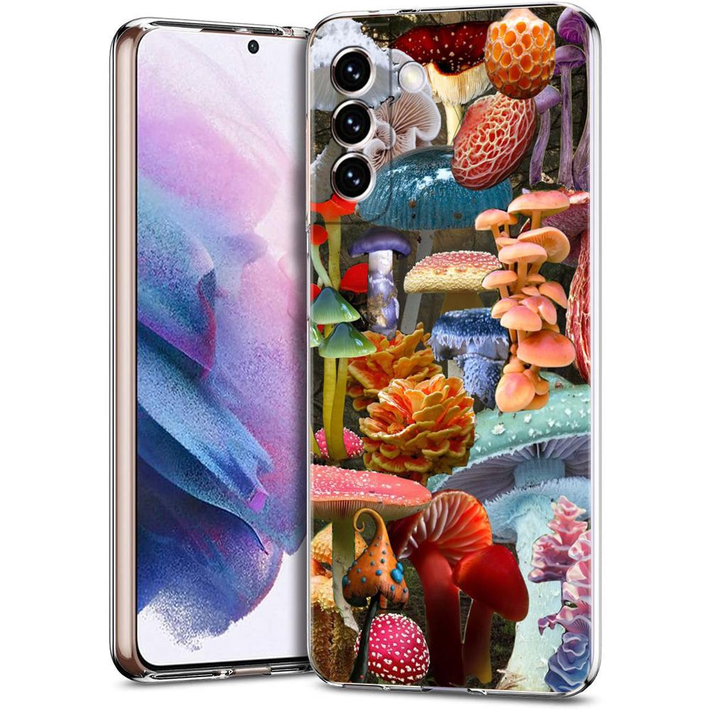 Прозрачный чехол с разноцветными грибами для Samsung Galaxy S24 S23 S22 S20 S21 FE Ultra S24 S23 S10 S9 Plus 5G Мягкий TPU чехол