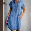 Облегающее джинсовое платье с коротким рукавом Женское платье средней длины Модный уличный стиль Повседневный стиль