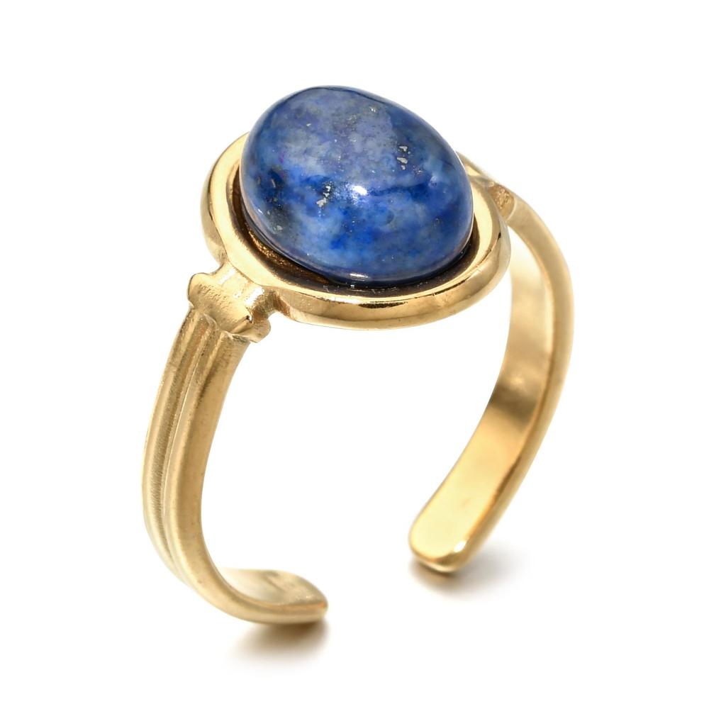 Кольцо с полудрагоценным овальным камнем - модное кольцо из титановой стали, не выцветающее, для женщин