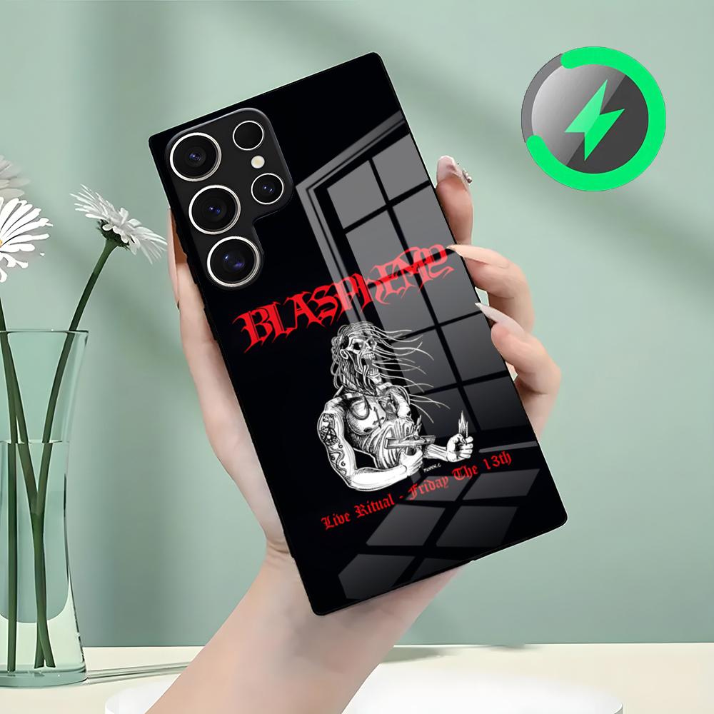 Чехол для телефона Blasphemy Band для Samsung S26 S25 S24 S23 S22 S21 S20 Edge Ultra Plus FE для Magsafe Стеклянный чехол