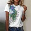 Футболка с рисунком павлиньего пера для женщин, винтажные футболки с 3D-принтом, весна-лето, повседневные топы с круглым вырезом, свободные футболки с короткими рукавами