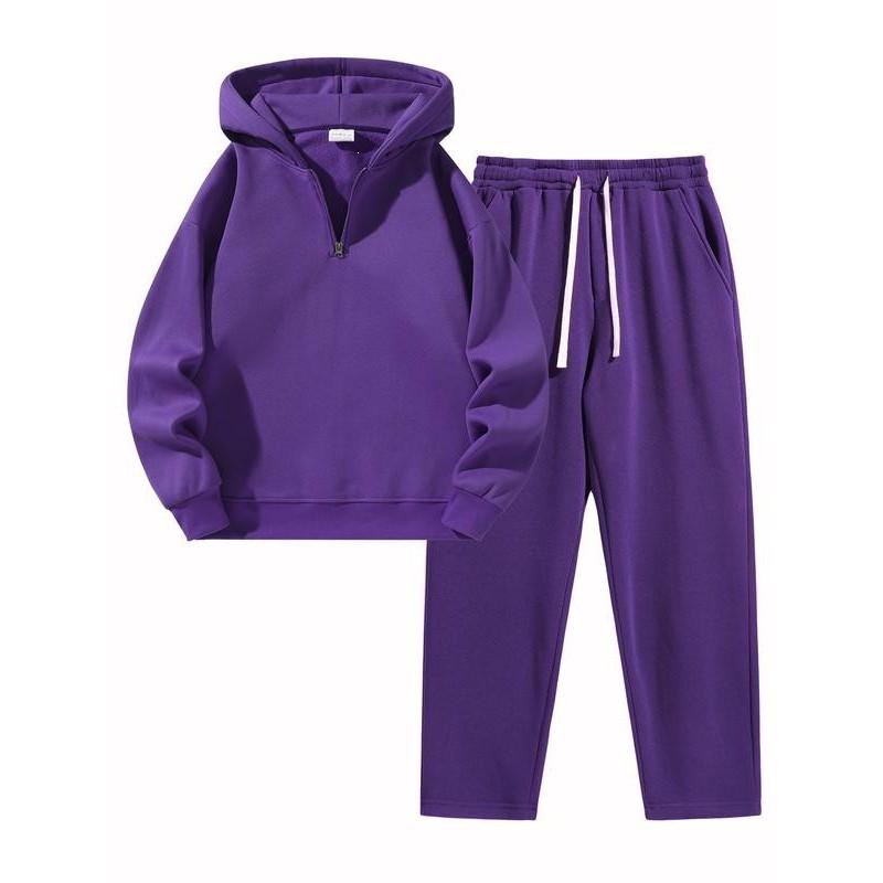 Unisex Oversized Hooded Sweatshirt Set Casual Loose Fit Solid Color Wide Leg Sweatpants Streetwear