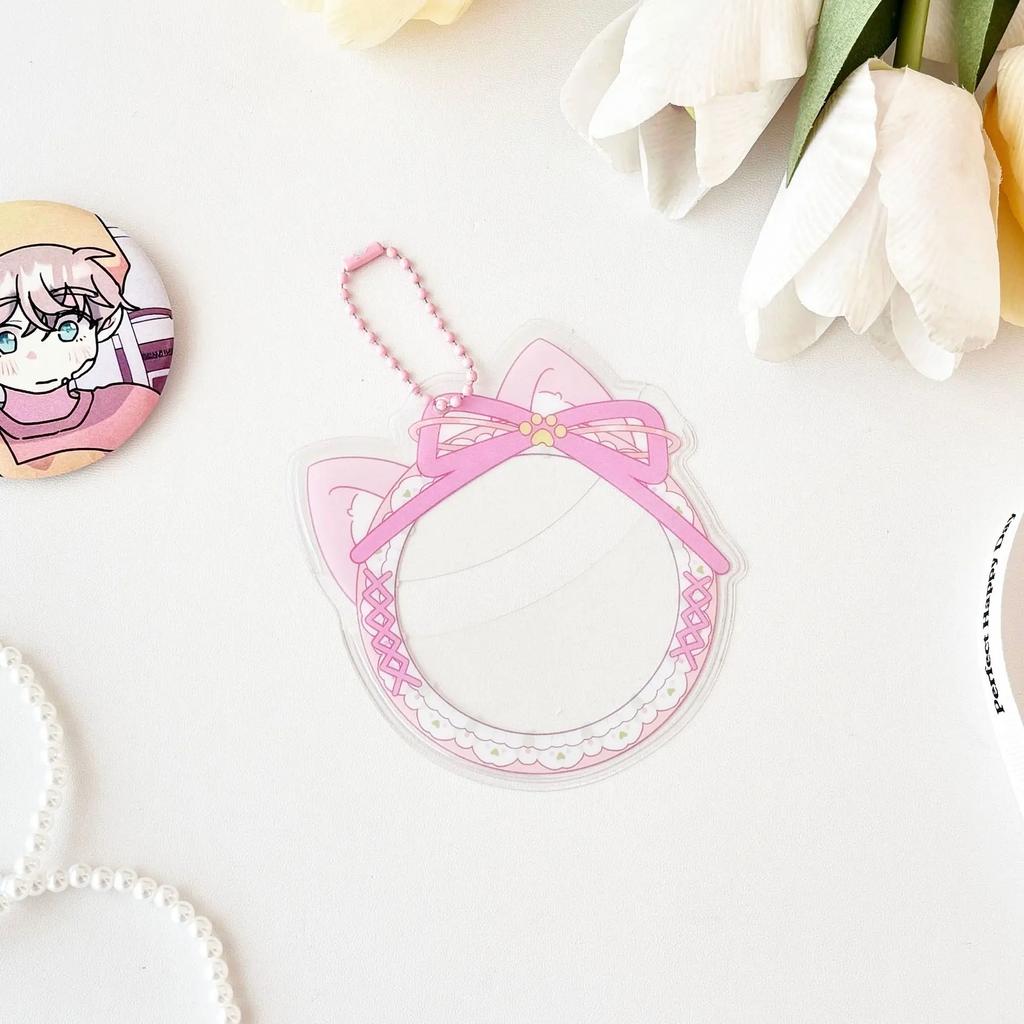 Kawaii Cat Ear Bow Lace PVC Badge Holder for 58mm Pin Badge Japanese Anime Game Baji Cover Pain Bag Backpack Key Chain Pendant