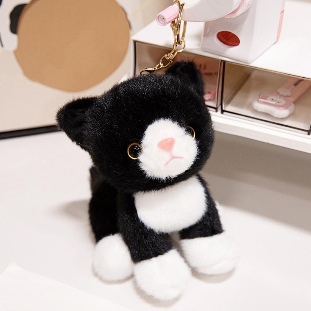 Stuffed Animal Simulated Cat Doll Soft Furry Stuffed Cat Keychain Kitten Plush Toy  Girls Gift