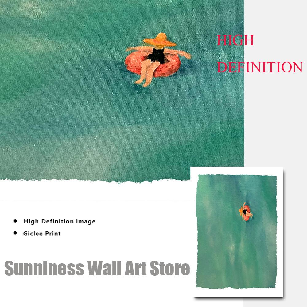 Плавающая женщина в океане Картина на холсте Художественная печать Скандинавский постер Бассейн Море Картины для гостиной Украшение дома