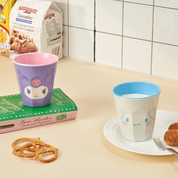 BoFriends Sanrio Characters Two-tone Color Melamine Cup 2-piece Set, Kuromi, Cinnamoroll, 1 Set