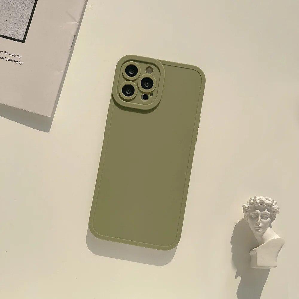 Сплошной цветной матовый чехол в стиле ретро для iPhone 15 14 13 12 11 Pro Max 7 8 Plus XS X XR SE2022 Mini, мягкий силиконовый противоударный чехол