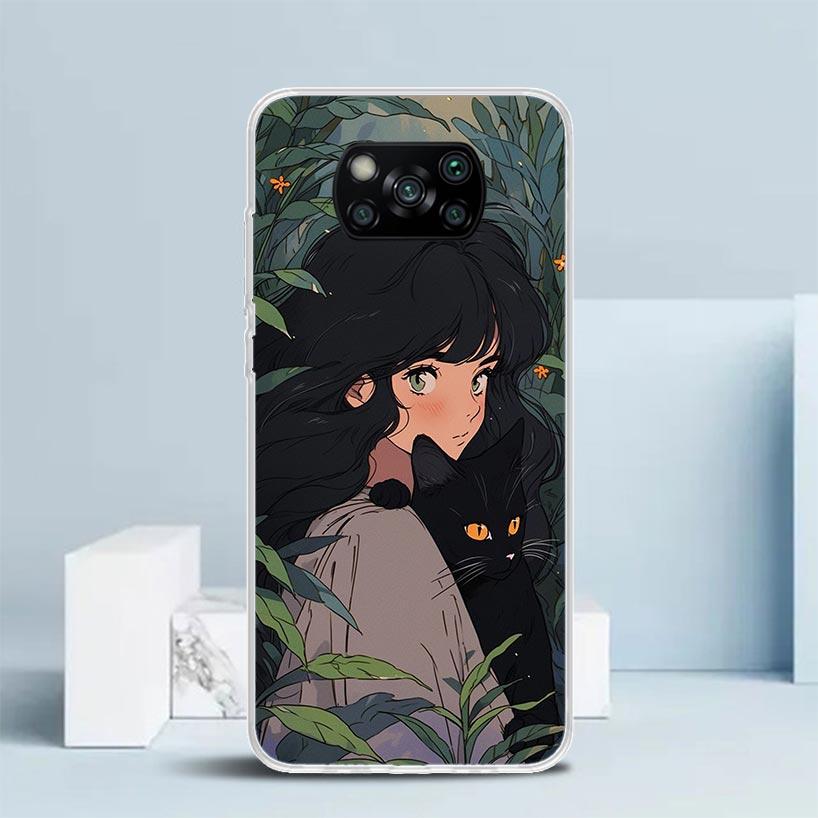 Милый Аниме Инс Девочки Животное Кот Чехол Для Телефона Для Xiaomi Poco F7 Ultra X5 X6 X7 Pro M7 Redmi 15C 15 13C 13 12C 12 10C 10 10A 9 9C 9