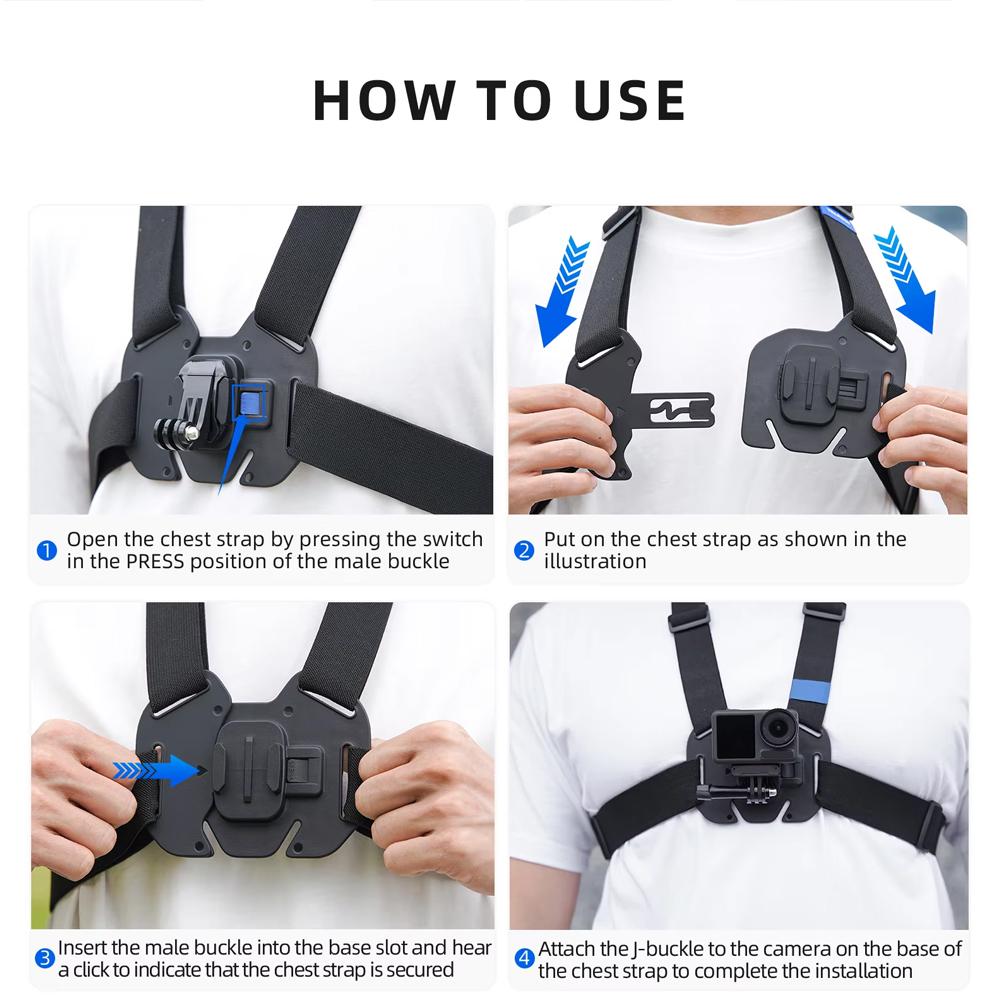 Vest Style Quick Release Chest Harness Adjustable Strap Compatible GoPro Hero13 Insta360 X5 DJI Action6 5 4 POV Vlog Accessory
