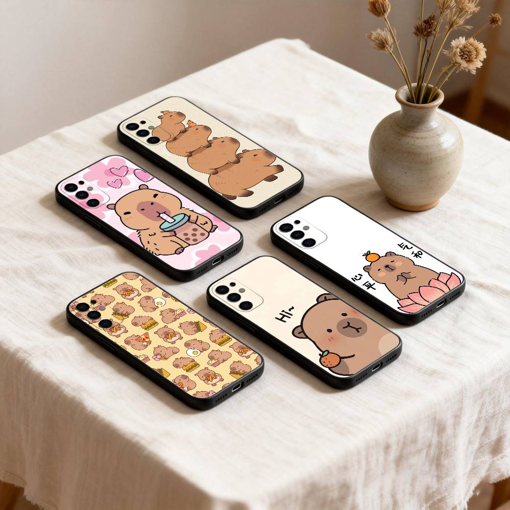 Cute C-Capybara Phone Case For Samsung S26,25,24,23,22,30,21,10,9,Ultra,Plus,Lite Black Soft Case