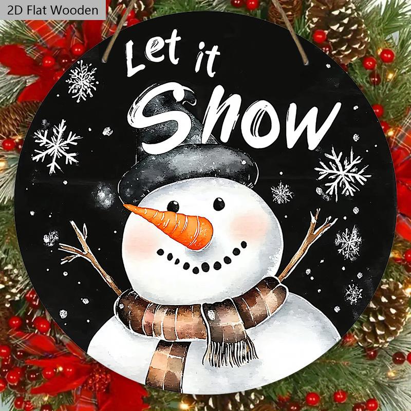 Рождественская деревянная табличка с очаровательным узором снеговика - Круглая табличка "Пусть идет снег" для входной двери, настенный декор - Идеальное рождественское украшение