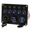 Boat Switch Panel Car Switch Panel Waterproof Digital Voltmeter Dual USB Port 12V Outlet Combination Marine LED Rocker 5 Gang