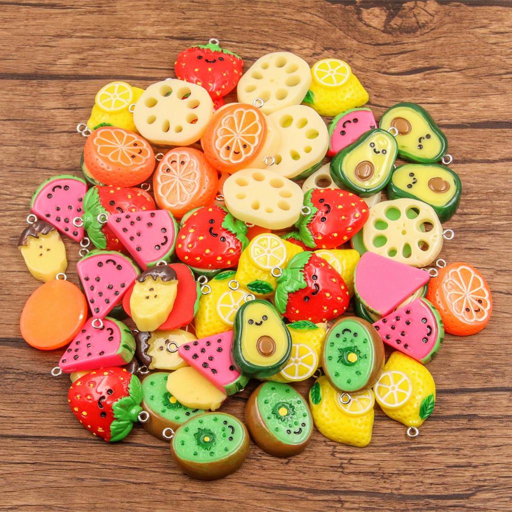 DIY Resin Accessories: Cute Fruit & Veggie Slice Series (Lemon, Strawberry, Watermelon, Lotus Root, Banana Pendants)