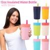12oz Insulated Water Bottle with Straw Double Thermal Mug Stainless Steel Double-Layer Insulated Cup for Cold Hot Beverages