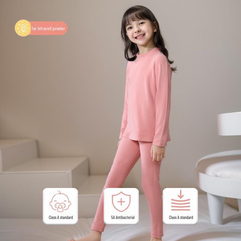 Комплекты детского термобелья: Флисовый зимний комбинезон из двух частей с высоким воротником для детей среднего и крупного возраста.