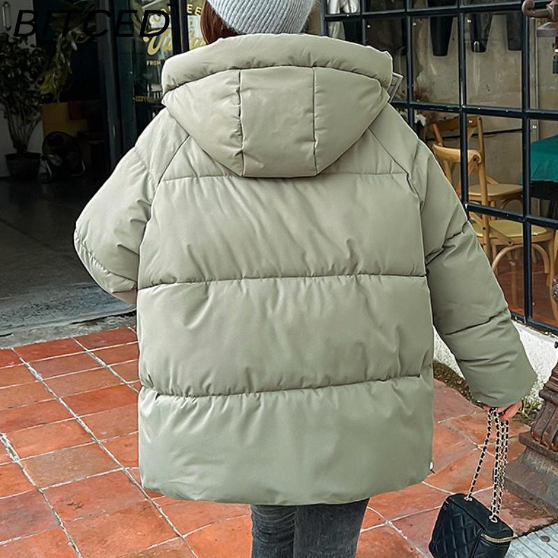 BITCED Plus Size Thickened Cotton Coat Women's Fall/Winter A-Line Loose Fit Puffer Jacket Warm Cotton-Lined Hooded Outerwear
