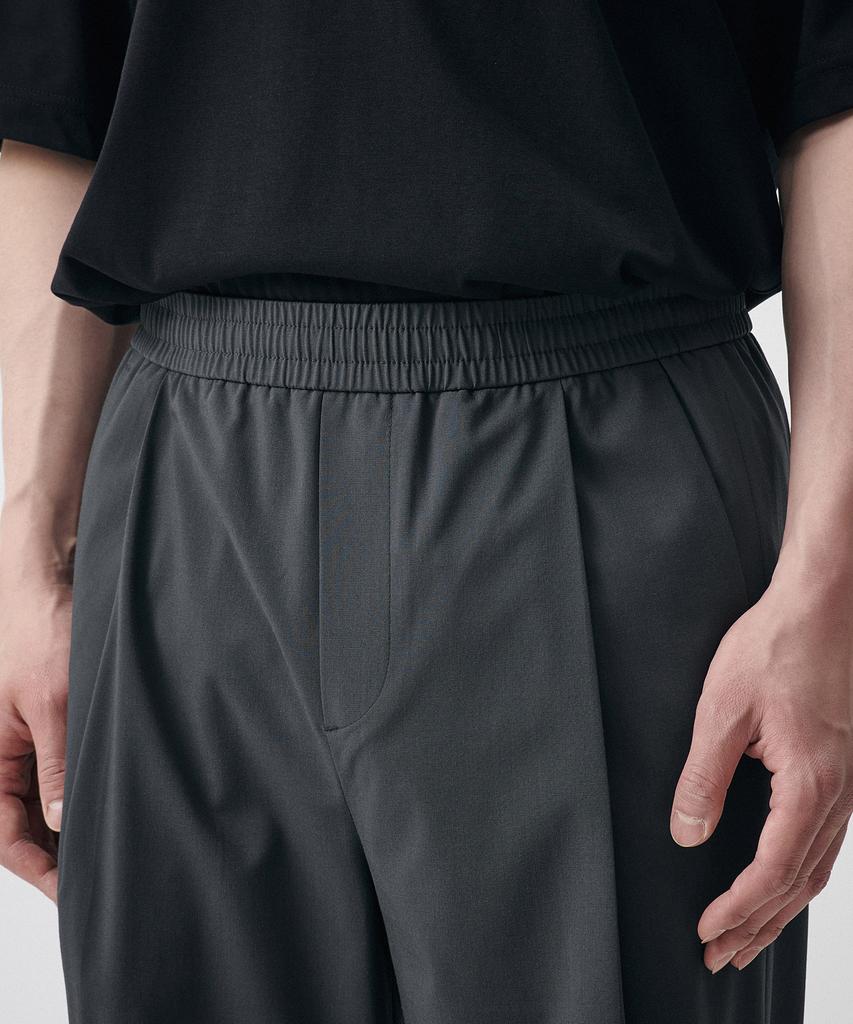 MUSINSA STANDARD [Cooltandard] One-Pleat Wide Elastic Waist Slacks [Gray]