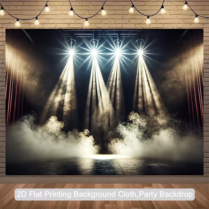 Фон для фотозоны на концертной сцене, Темная театральная сцена с туманным задником для музыкальных выступлений и вечеринок