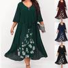 Women's Casual Printed Chiffon Patchwork Two Piece Round Neck Medium Sleeve Dress