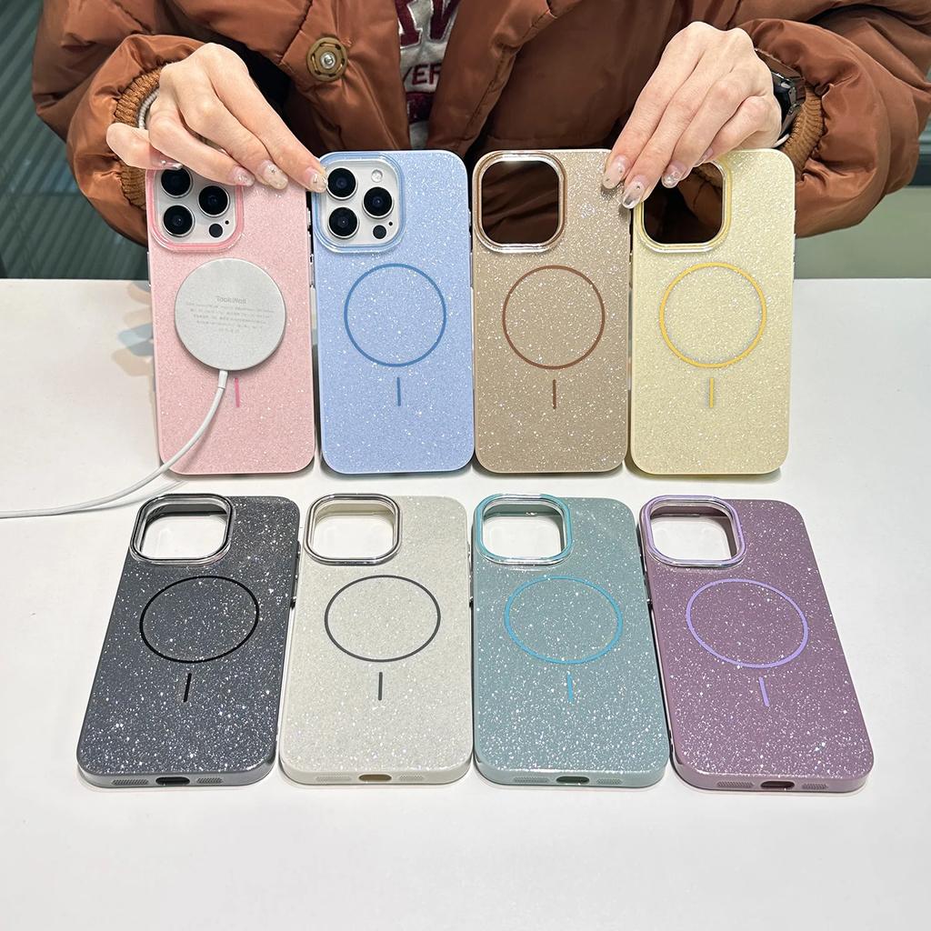 For Magsafe Glitter Bling Phone Case For iPhone 16 15 14 13 12 11 Pro Max Plus Magnetic Wireless Charging Fashion Candy Cover