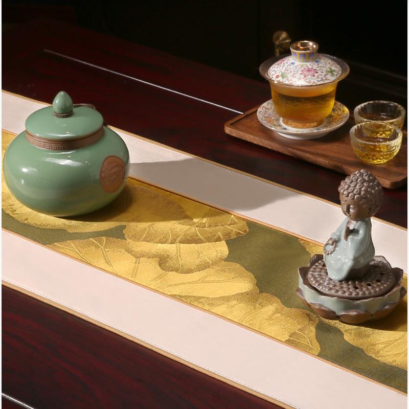 Точная вышивка скатерти с узором в виде листьев лотоса, чайный коврик, популярный ресторан, четыре сезона, универсальные столы, флаг, китайское чайное полотенце