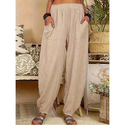 Женские повседневные легкие шаровары с эластичным поясом и боковыми карманами - дышащий полиэстер, свободный крой, всесезонная одежда
