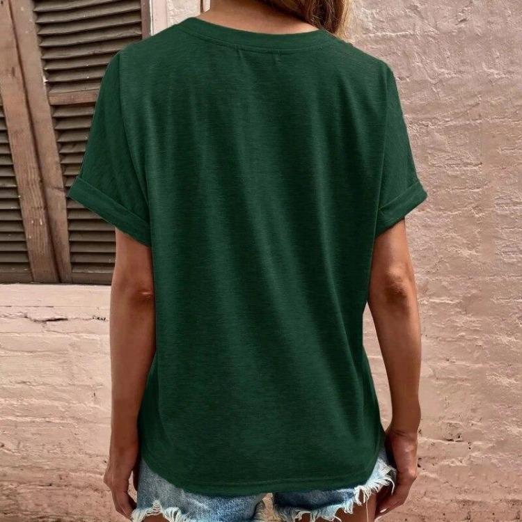 Comfortable European American Fashion Ladies V Neck Tees Short Sleeve Solid Color Female Tops Streetwear Women T Shirts