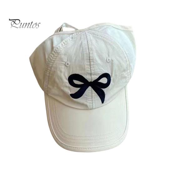 Детская бейсбольная шляпа с вышивкой и бантом, солнцезащитный козырек с длинными полями, хвостик с длинными полями, противоскользящая кепка для девочек, уличная походная шляпа, школьная фуражка