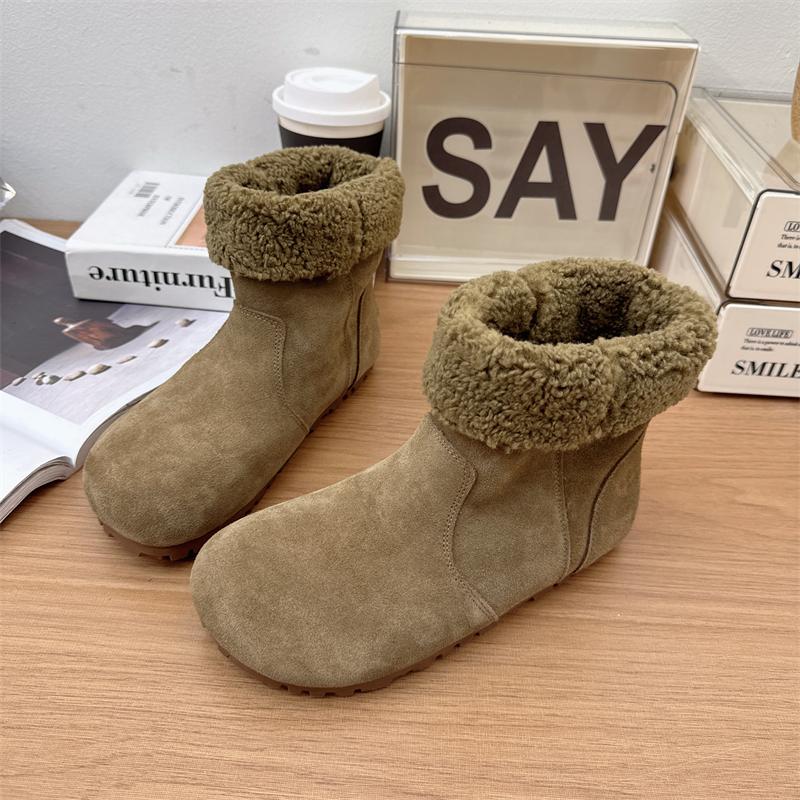 Модные шерстяные зимние сапоги AJGS для женщин 2024 года, новые кожаные зимние туфли на плоской подошве, теплые плюшевые хлопковые туфли, универсальные сапоги до середины икры