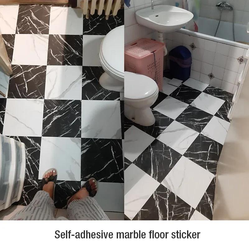 12pcs PVC Wall Sticker Thick Self Adhesive Tile Floor Sticker Marble Bathroom Ground Waterproof Wallpaper Bedroom Furniture Room