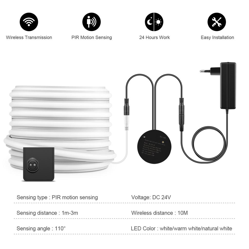 Вход Лестничный Коридор Умная Ночная Подсветка Лента 24В Сплошной Силикон COB LED Неоновая Лента Устанавливается Где угодно Портативный Датчик Движения PIR