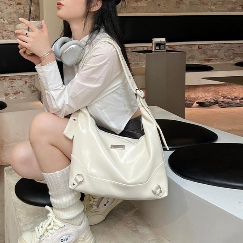 Простые белые сумки через плечо, женская мягкая сумка из искусственной кожи, универсальные сумки большой вместимости для поездок на работу, модные женские сумки