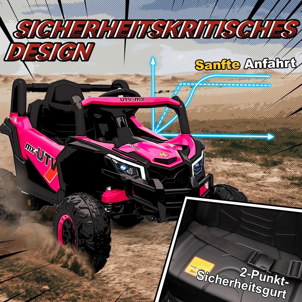 12V Electric Car for Kids, Remote Control Function, Belt, Horn, LED Lights, USB Port, for 3-5 Years, Pink