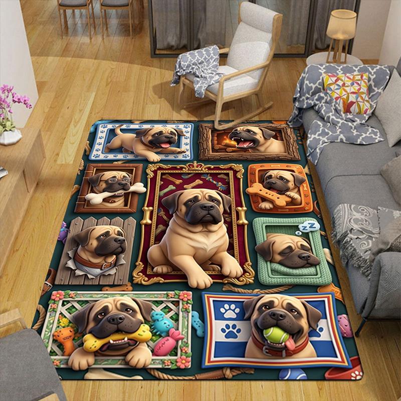Pug Portrait Compilation Pattern Rug Floor Mat for Living Room or Bedroom Soft and Comfortable Carpet a Gift for Birthday and Holiday.