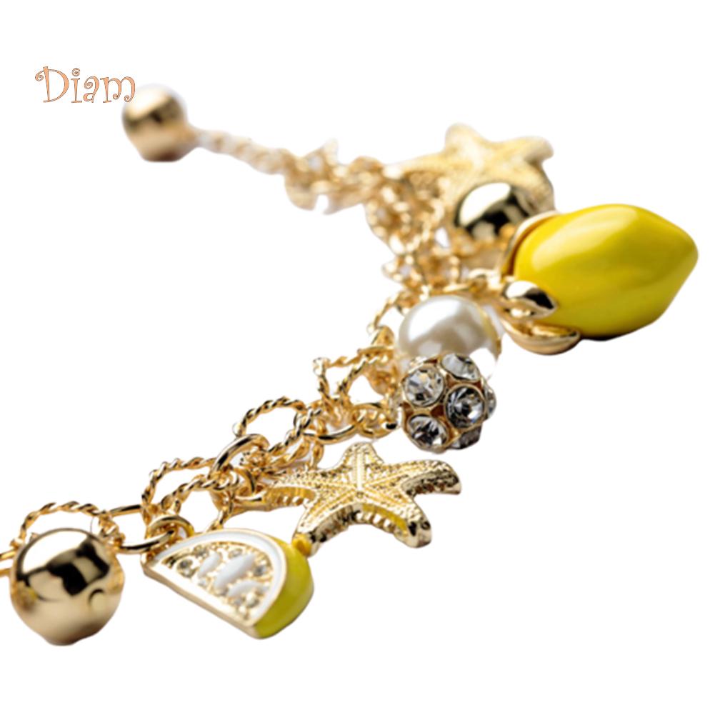 Diamonding Jewelry Creative Summer Beach Women Faux Pearl Starfish Lemon Charm Bracelet Bangle