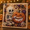 Whimsical Ghost And Pumpkin Art Halloween Faux Pearl Kit, Cute Skeleton Painting Handmade Gift for Craft Lovers DIY 3D Kit Adults, Fall Home