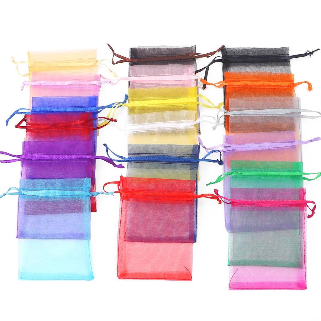 Набор из 50 прозрачных мешочков из органзы с регулируемыми завязками для ювелирных изделий, конфет и свадебных подарков