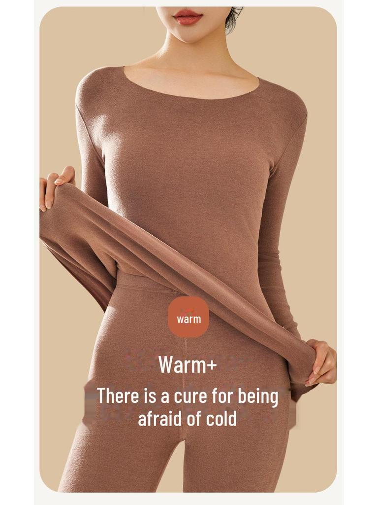 Женская немецкая бархатная бесшовная плюшевая теплая рубашка с круглым вырезом - утолщенная зимняя внутренняя одежда