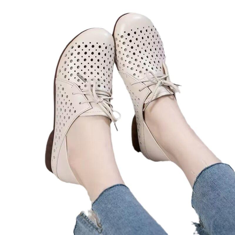 Летние новые женские туфли на мягкой подошве с низким каблуком, туфли на плоской подошве, дышащие туфли на плоской подошве P545