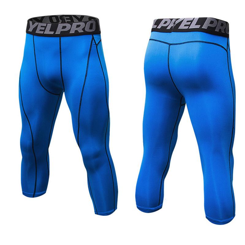 Men Cropped Trousers Running Leggings Fitness Cycling Training Joggers Home Gym Compression Tights 3/4 Short Pants