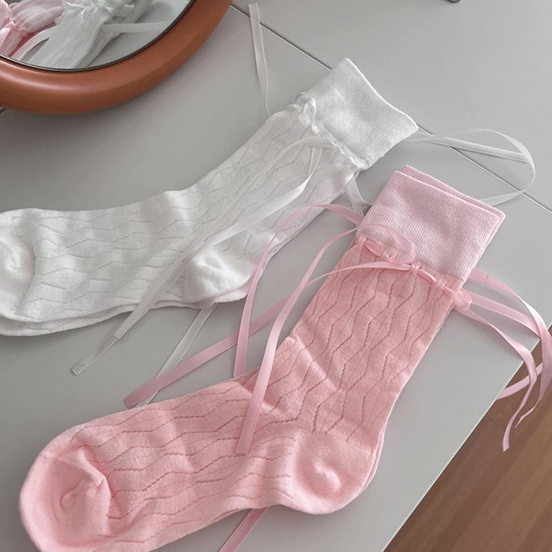 Japanese Jk Mary Jane Lace Hollow Lace Bowknot Pile Socks