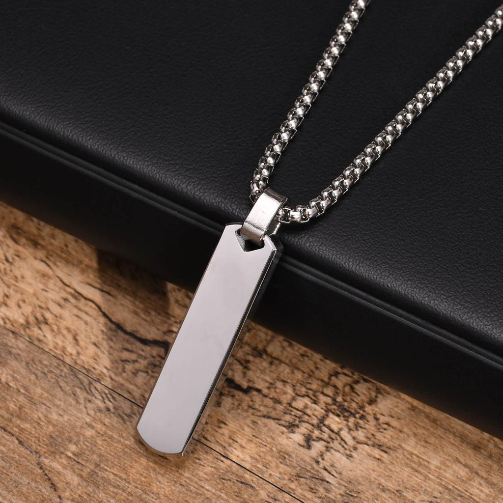 Waterproof 3D Vertical Bar Necklaces for Men,Minimalist Stainless Steel Geometric Pendant with Box Chain,Male Collar Jewelry