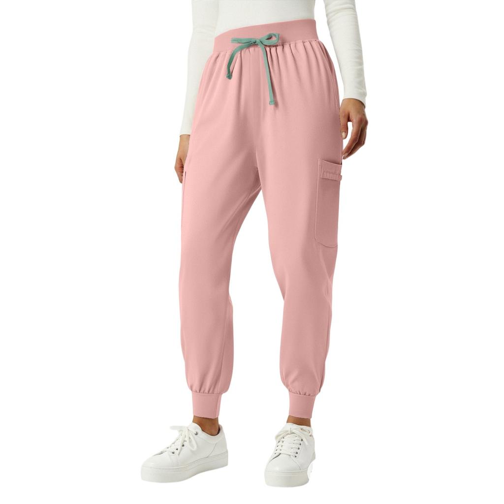 Ladies' Fashionable Solid Color Drawstring Elastic Waist Pocket Protective Casual Pants