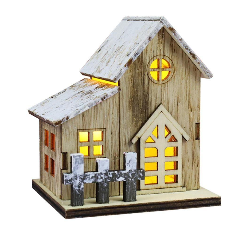 Luminous Design LED Wooden House Wooden Material Christmas Tree Ornaments For Kids Gifts